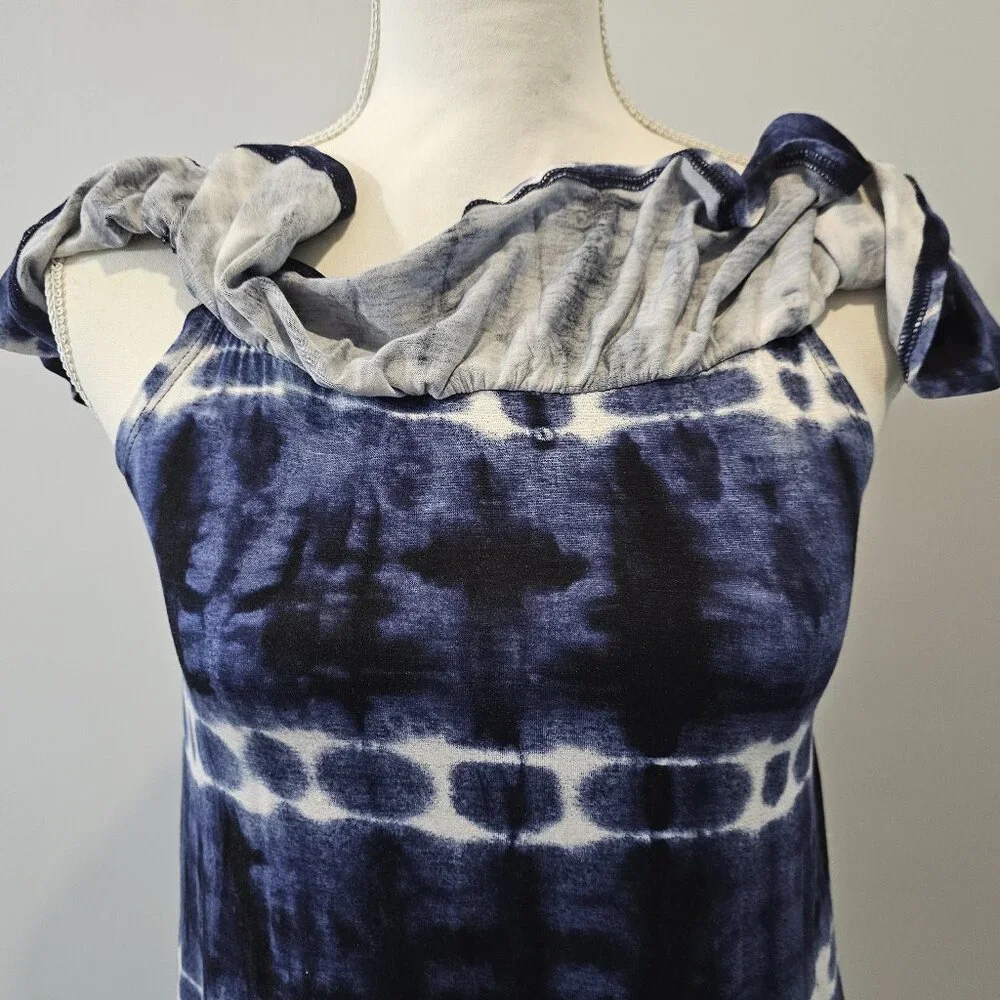 CLOUD CHASER blue TIE-DYE off shoulder TOP spandex RAYON - Picture 3 of 10